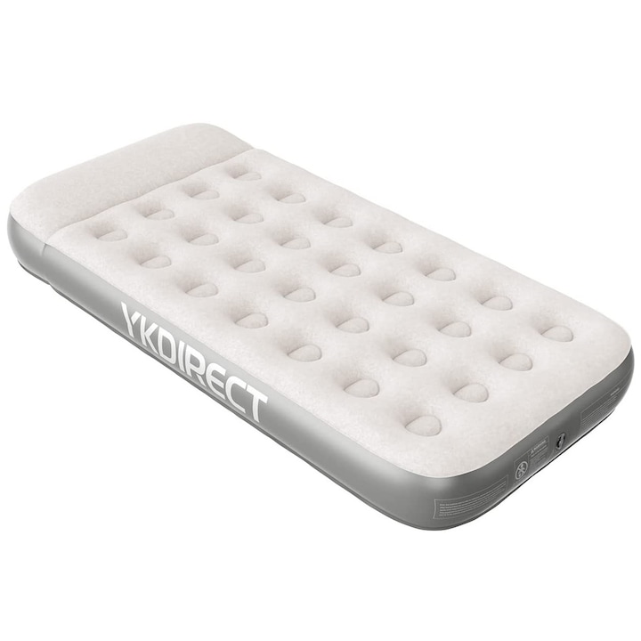 Saltea Pneumatica cu perna incorporata, YKDIRECT, 1 persoana, 200 x 100 x 22, 159 kg max, impermeabila, gri