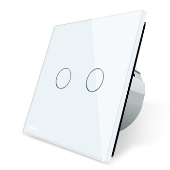 Intrerupator dublu cap scara wireless Livolo din sticla, Alb Intrerupator dublu cap scara wireless Livolo din sticla, Alb