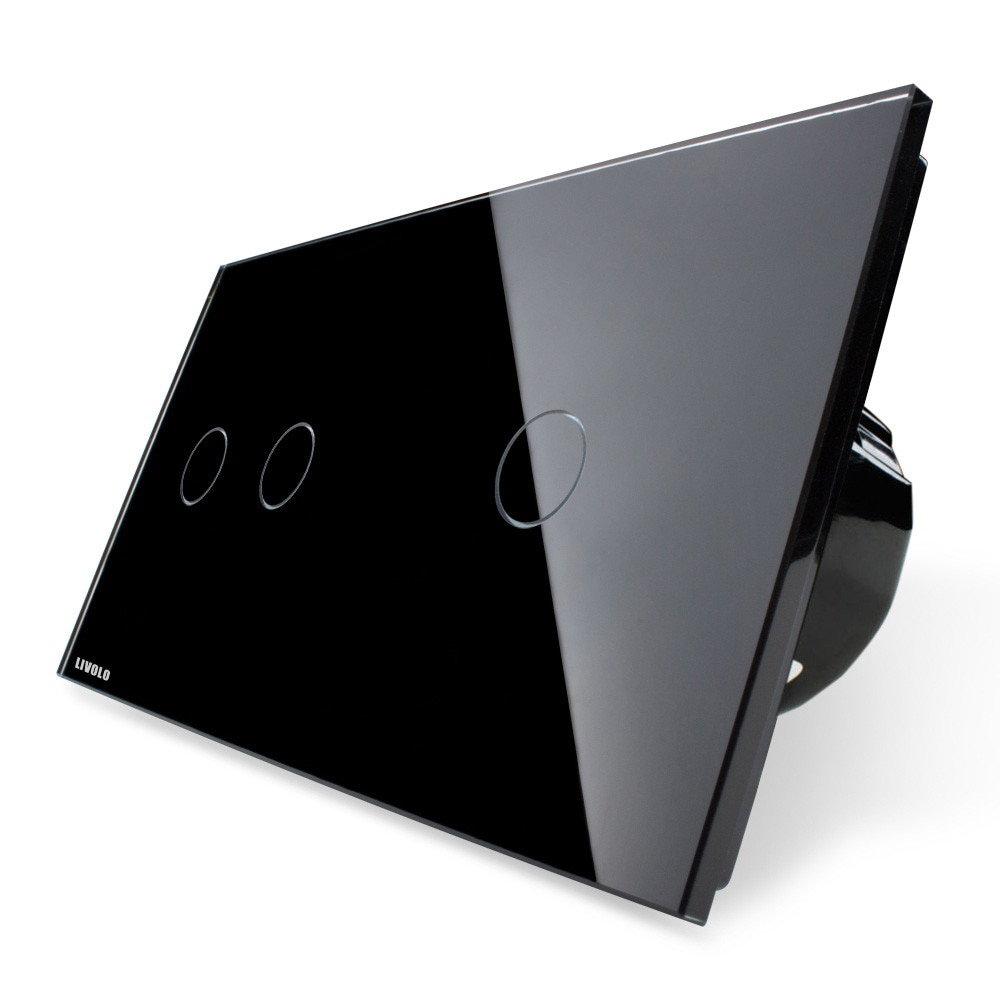 Intrerupator dublu + simplu cu touch Livolo din sticla, Negru