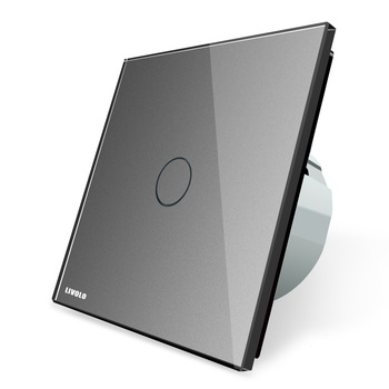 Intrerupator cap scara / cap cruce wireless cu touch Livolo din sticla, Gri Intrerupator cap scara / cap cruce wireless cu touch Livolo din sticla, Gri
