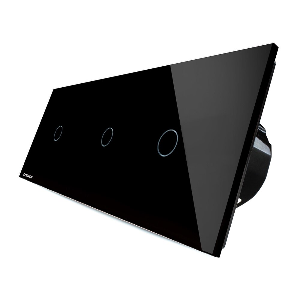 Intrerupator triplu cu touch Livolo din sticla, Negru