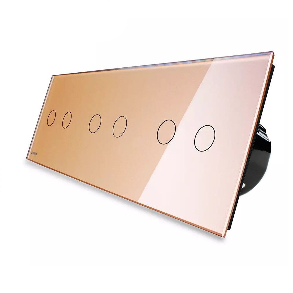 Intrerupator dublu+dublu+dublu cu touch Livolo din sticla, Auriu
