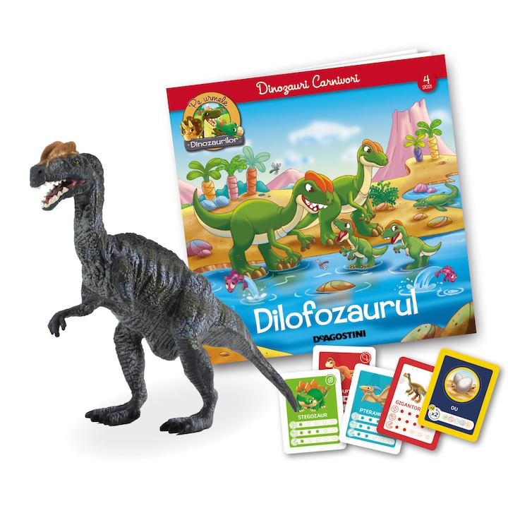 По следите на списание динозаври No. 4 заедно със статуетката на Дилофозавър, DeAgostini, +3 години