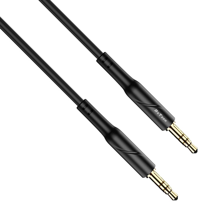 Аудио кабел DeTech DE-11AUX, 3.5mm жак, М/М, 1.0м, Черен