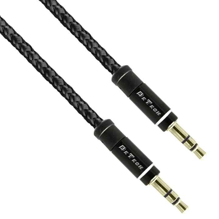 Аудио кабел DeTech DE-04AUX, 3.5mm жак, М/М, 1.0м, Черен