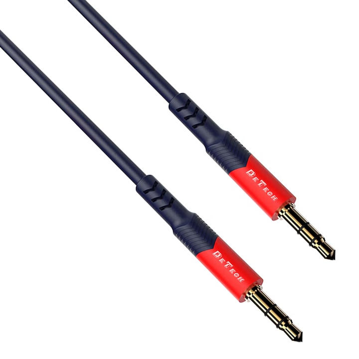 Аудио кабел DeTech DE-12AUX, 3.5mm жак, М/М, 1.0м, Черен
