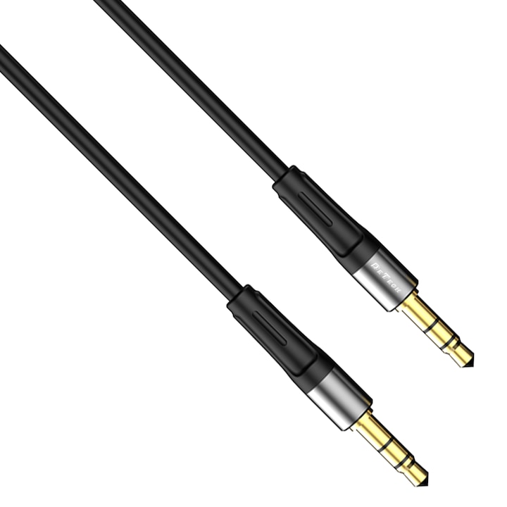 Аудио кабел DeTech DE-13AUX, 3.5mm жак, М/М, 1.0м, Черен