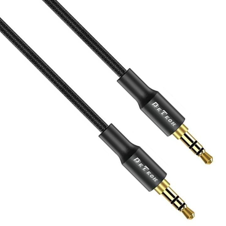 Аудио кабел DeTech DE-31AUX, 3.5mm жак, М/М, 1.0м, Черен