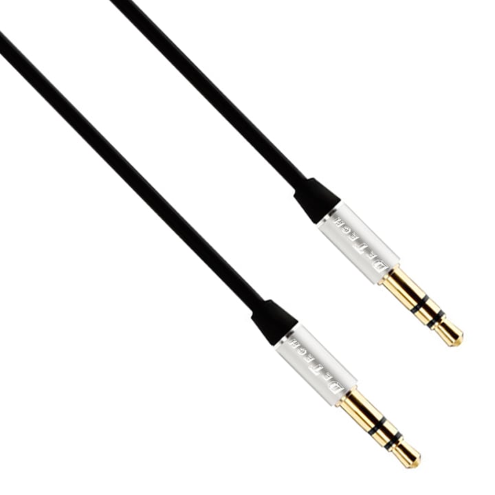 Аудио кабел DeTech DE-15AUX, 3.5mm жак, М/М, 1.0м, Черен
