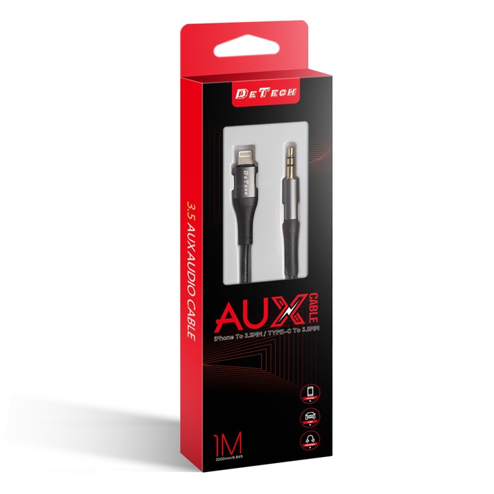 Аудио кабел DeTech DE-42CA, 3.5mm към Type-C, 1.0м, Черен