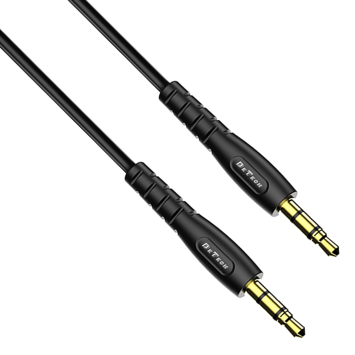 Аудио кабел DeTech DE-10AUX, 3.5mm жак, М/М, 1.0м, Черен