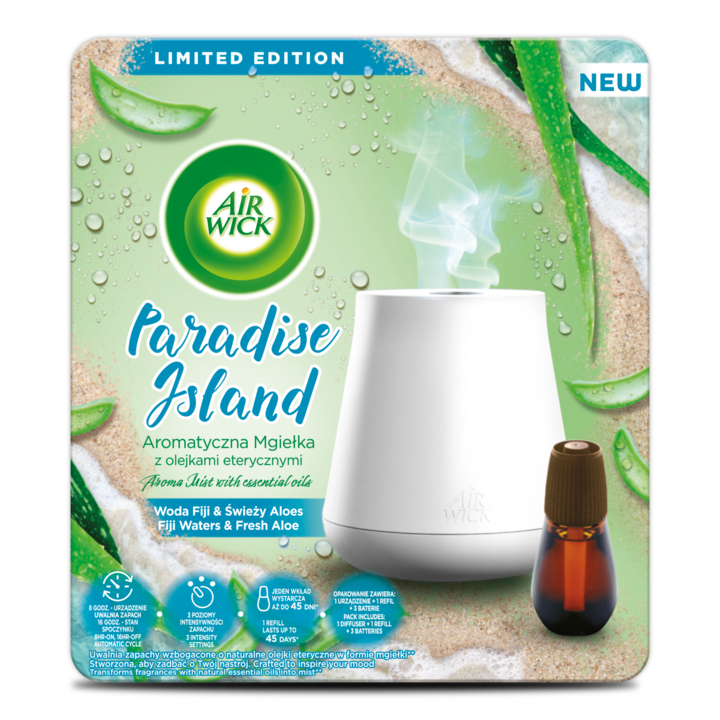 Difuzor de parfum cu uleiuri esentiale odorizant de camera Air Wick Paradise Island, Fiji & Aloe Vera, 20 ml