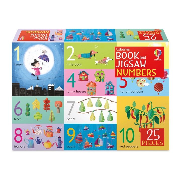 Set puzzle 25 piese si carte, Book and Jigsaw Numbers, Usborne