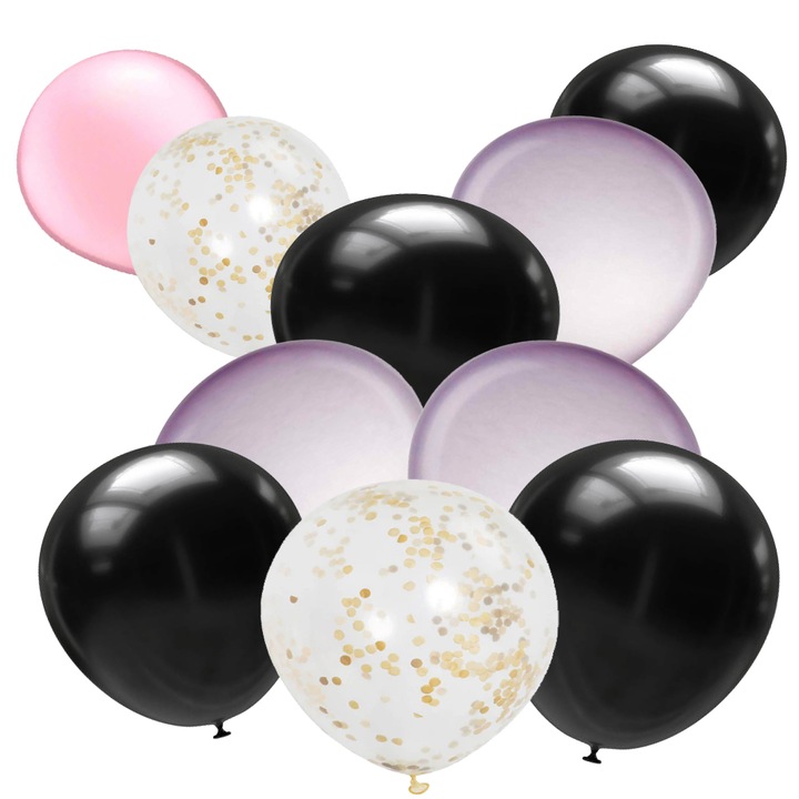 Buchet 10 baloane pentru tort din latex cu confetti, mov