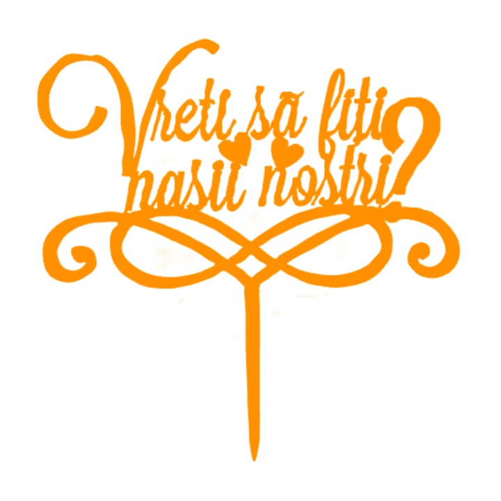 Декорация за торта "Искате ли да сте наши кумове", оранжева, 20 х 19,5 см