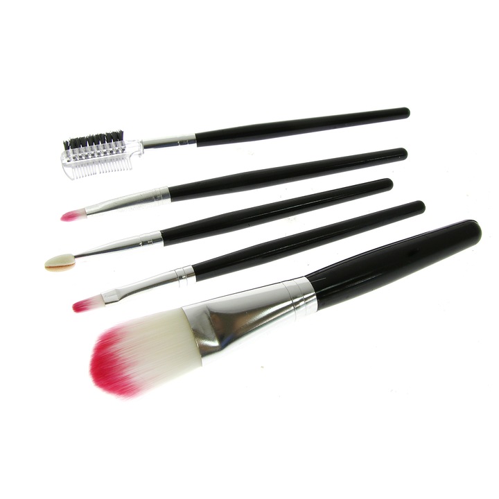 Set 5 pensule pentru make-up, Global Fashion, Cosmetic Brush, Roz