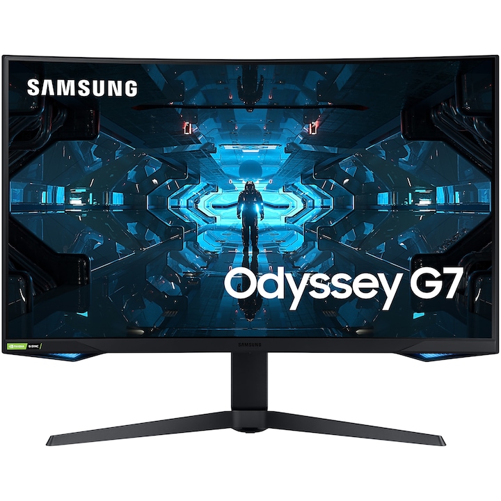 Монитор Gaming Samsung Odyssey G7 32", VA, WQHD, Извит, 1ms, 240Hz, Display Port, FeeSync Premium Pro, G-Sync, Черен, LC32G75TQSPXEN