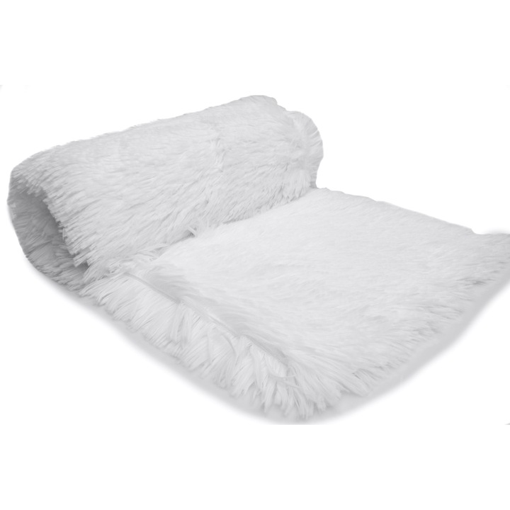 Tricotaje Polare blana, Par Minky Shaggy 45 mm, culoare Alb, dimensiune 50 x 160 cm