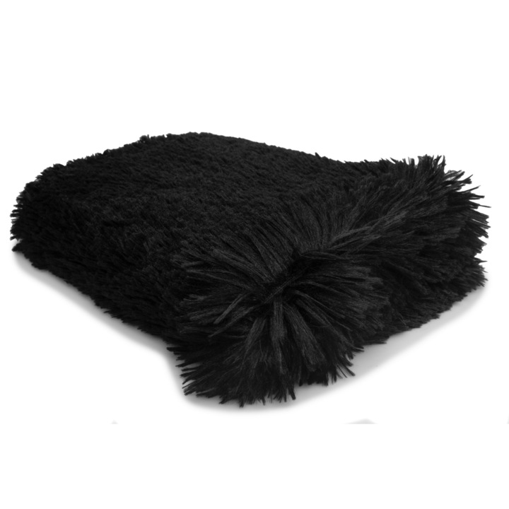 Tricotaje Polare blana, Par Minky Shaggy 45 mm, culoare Negru, dimensiune 50 x 160 cm