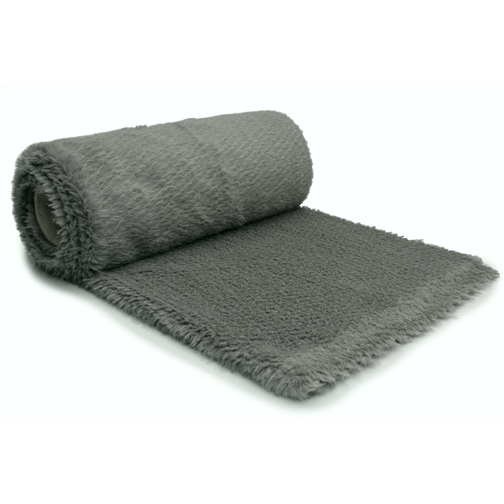 Tricotaje blana artificiala, tip Pearl, culoare Grafit, dimensiune 50 x 160 cm
