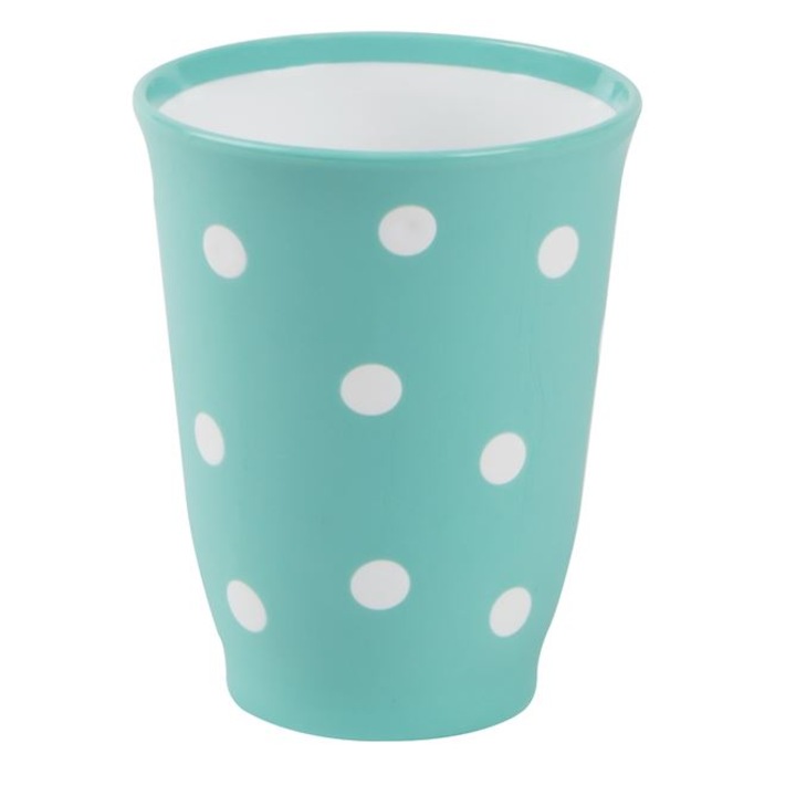 Комплект от 6 чаши от издръжлива пластмаса, 8x10 см, 350 мл, сини на бели точки