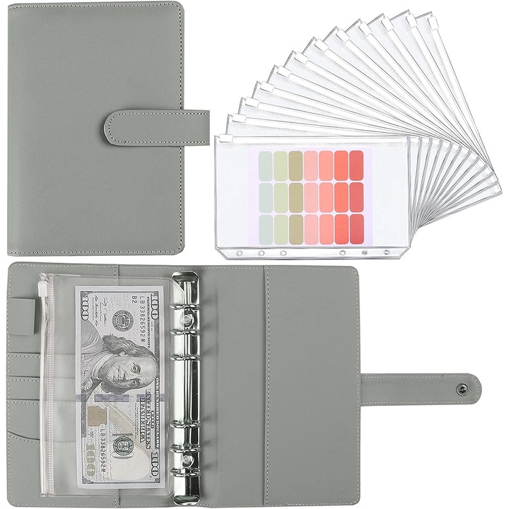 Agenda, A6, Cu plicuri pentru bani, Coperta piele ecologica, Multicolor