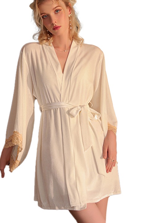 Set rafinat din doua piese, halat si camasa de noapte GJ2523alb 77929, Alb, M-L