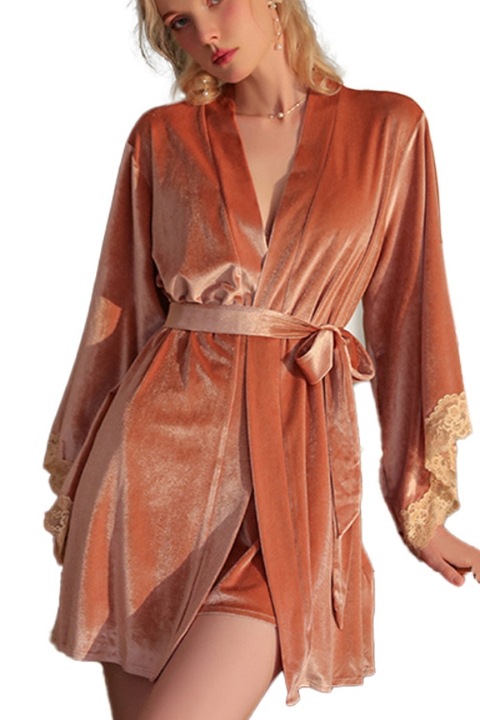 Set rafinat din doua piese, halat si camasa de noapte GJ2523roz 77928, Roz, M-L