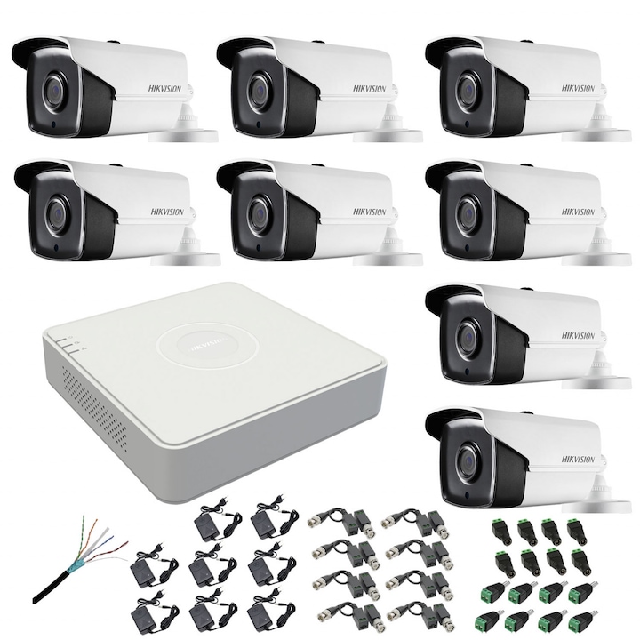 Kit de supraveghere complet HiKVision 5 MP, 6 camere cu IR 40 M, toate accesoriile incluse MK092