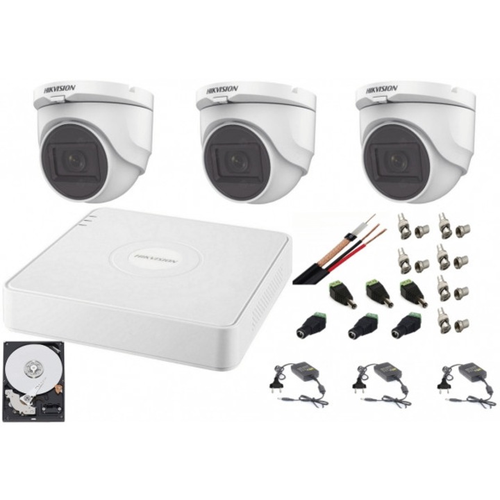 Hikvision audio-video beltéri megfigyelő rendszer 3 kamera Turbo HD 2MP DVR 4 csatornás, HDD 500GB