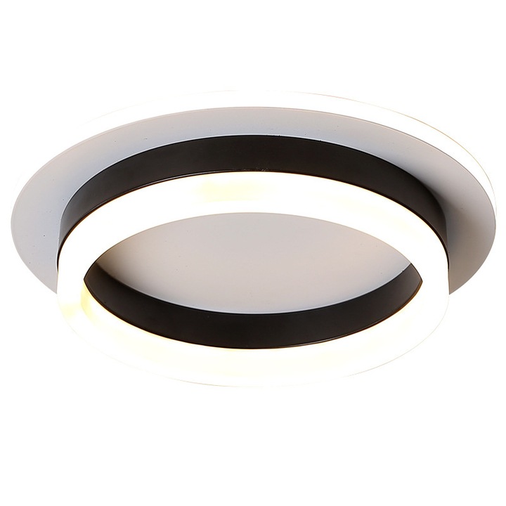 Plafonier arotunda, Goeco, LED integrat, Metal/acrilic, 22W, Dia 20cm, 220V, Lumina alba, Negru