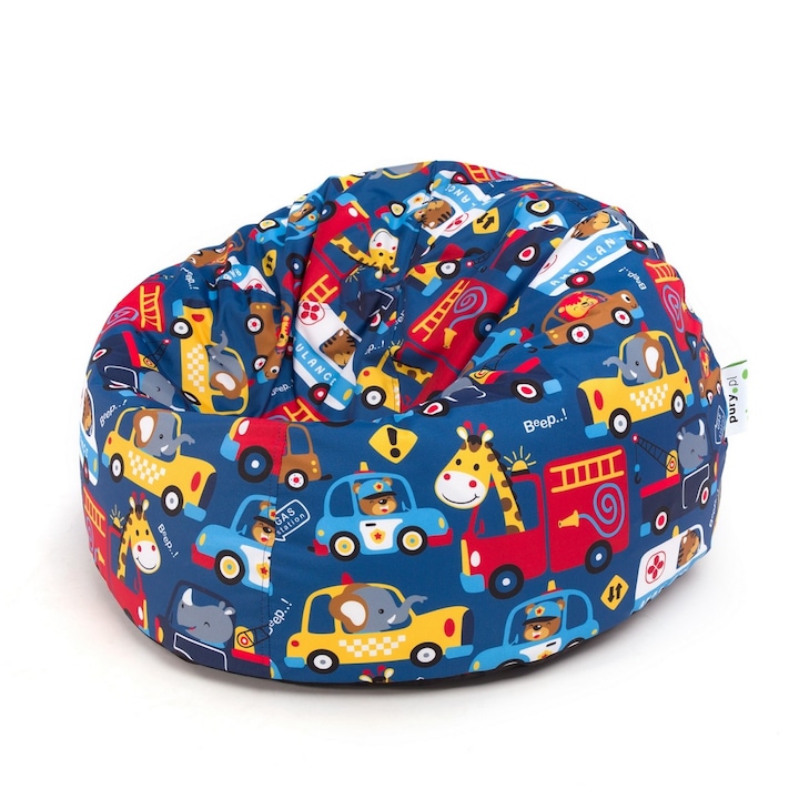 Fotoliu Puf Copii Ecopuf Multicolor, Design 5D5, Scaun Bean Bag Confortabil Modern Camera Copilului, Poliester Premium Rezistent, Ideal Lectura Joaca Relaxare, Marime M, Ergonomic Durabil