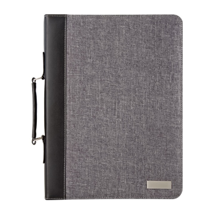 Mapa A4 business, Piksel, Gri, cu calculator, piele ecologica, 40 pagini dictando, 335×250×40 mm