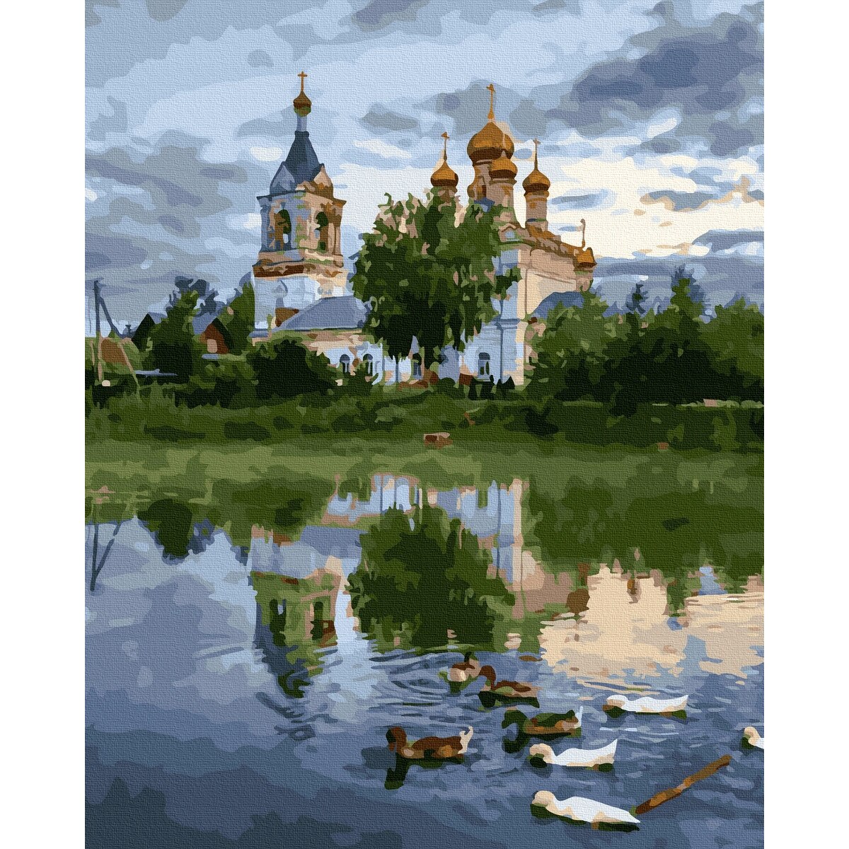 Комплект за рисуване по номера, Църква край реката, 40 х 50 см, Платно ...
