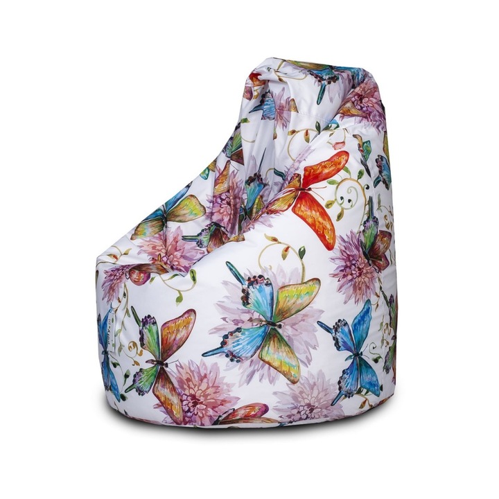 Fotoliu Puf Ecopuf Copii, Model Fluturi Multicolori, Scaun Relaxare Ergonomic, Poliester Premium, Rezistent, Design Modern, Confortabil, Bean Bag Decorativ, Ideal pentru Camera Fetite si Baieti, Mobilier Versatil, Coltar de Joaca Relaxant