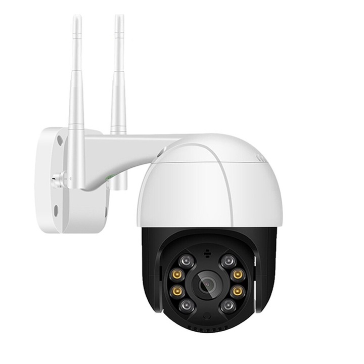 Camera de supraveghere WiFi PTZ controlabila, etop, Cam008, 3MP 2048 х 1536 HD, IP66 protectie, senzor miscare, Alb/Negru