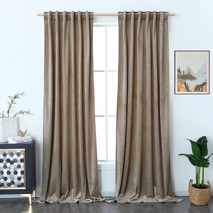 Комплект от две кадифени завеси San Marco, Бежов/капучино, 2х150х250см