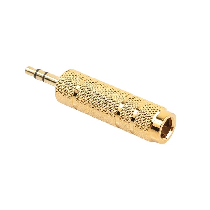 Adaptor audio 3,5mm Jack stereo tata la 6,35mm Jack stereo mama, metal, aurit