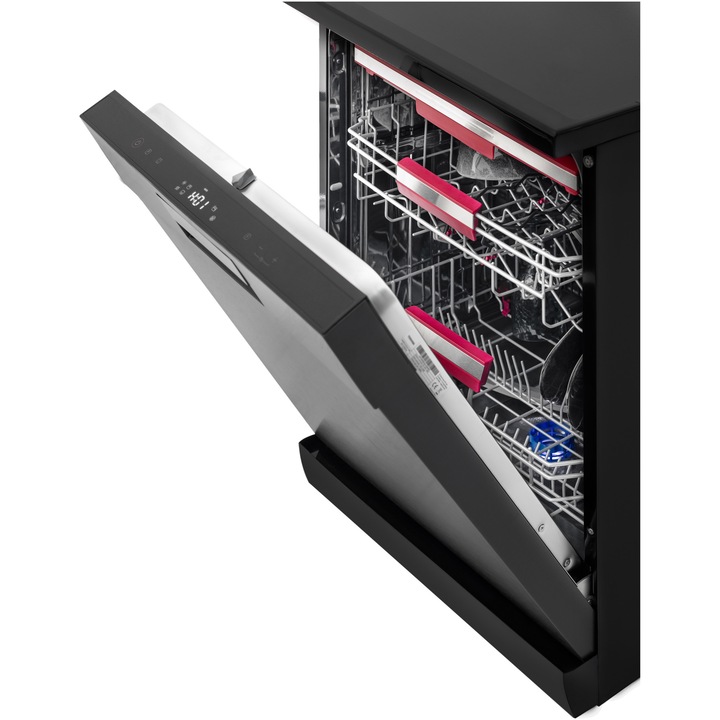 Masina de spalat vase Toshiba DW-15F3BS, 15 seturi, 8 programe, Clasa C, Twin Display Touch control, AquaStop, Filtru AntiBacterian, 60 cm, BlackSteel