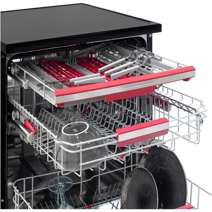 Masina de spalat vase Toshiba DW-15F3BS, 15 seturi, 8 programe, Clasa C, Twin Display Touch control, AquaStop, Filtru AntiBacterian, 60 cm, BlackSteel