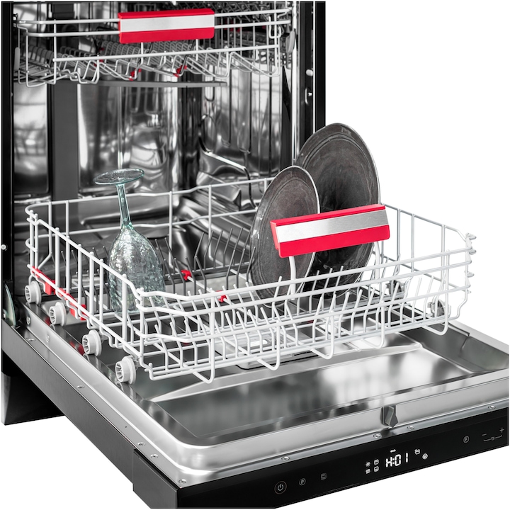 Masina de spalat vase Toshiba DW-15F3BS, 15 seturi, 8 programe, Clasa C, Twin Display Touch control, AquaStop, Filtru AntiBacterian, 60 cm, BlackSteel