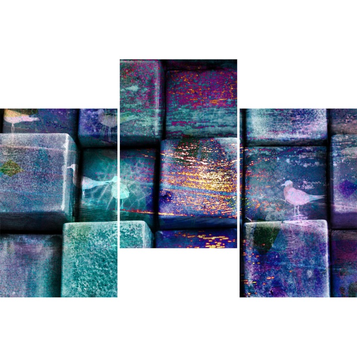 Tablou Sticla Acrilica 3mm, Abstract Cubes, 3 piese, 100 X 150 cm