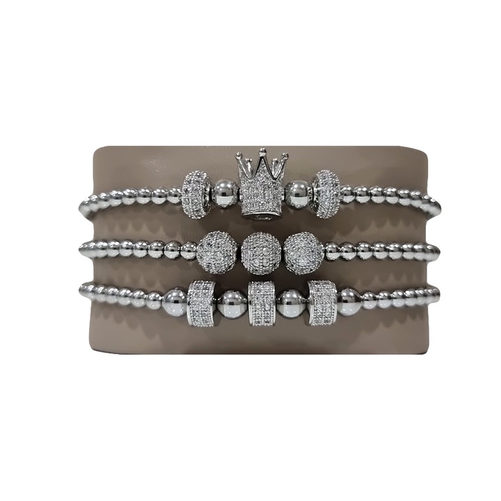 3 db Sparkle karkötő készlet rozsdamentes acélból és cirkóniumból, Unisex, ezüst, 16-22 cm