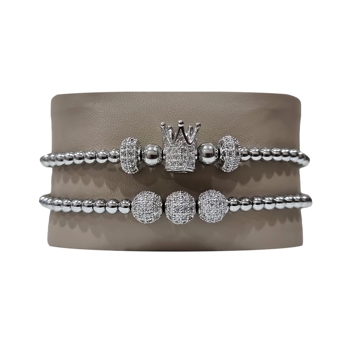 2 db Royal rozsdamentes acél és cirkónium karkötő készlet, Unisex, ezüst, 16-22 cm