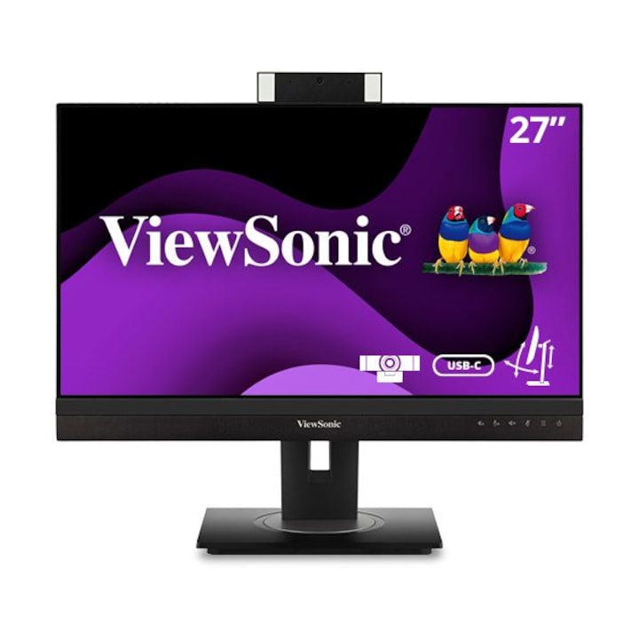 LED monitor IPS ViewSonic 27", WQHD, HDMI, kijelző port, webkamera, USB Type-C, USB, fekete