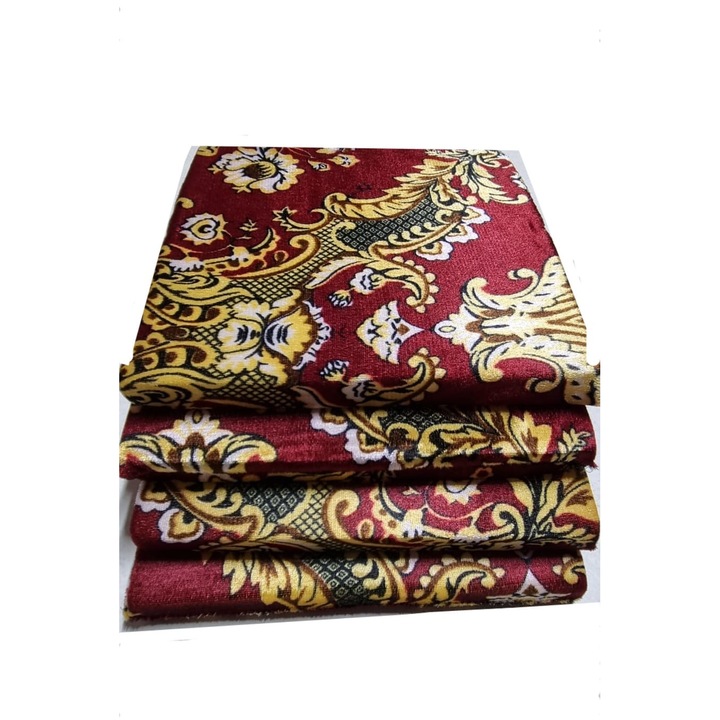 Set 4 perne decorative pentru scaun, rosu inchis, auriu, floral 33 x 33 x 3