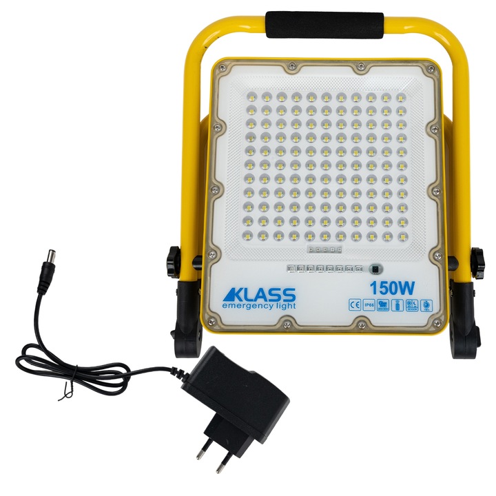 Proiector led portabil 150W cu acumulator, reglaj pentru intensitate a luminii, indicator luminos penru incarcare, dimensiune22X25cm, IP66