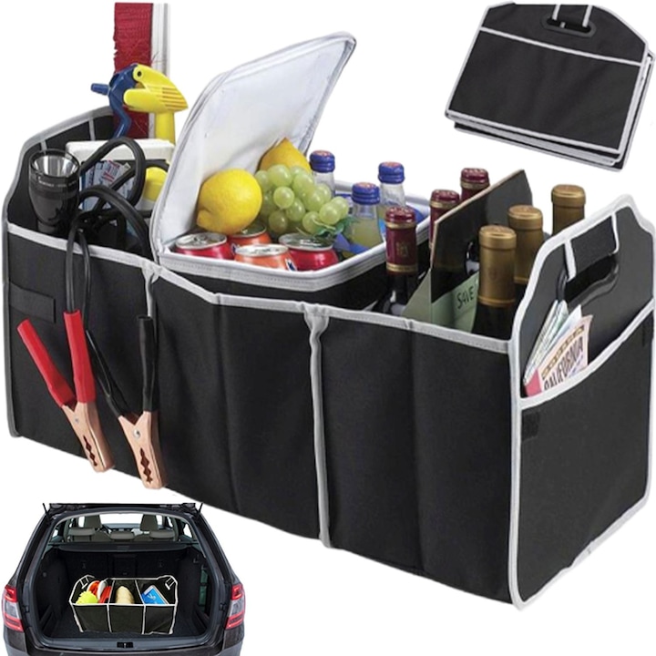 Organizator portbagaj, pliabil, 3 compartimente, negru