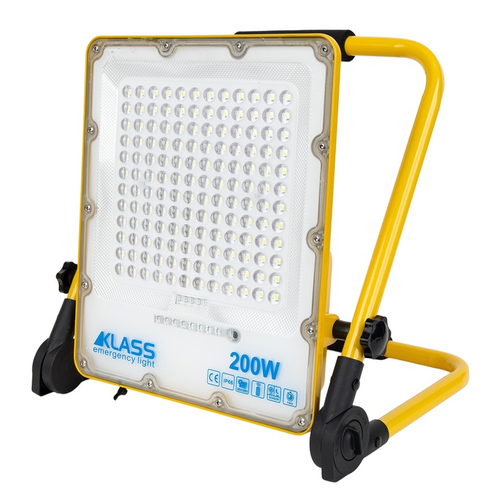 Proiector led portabil 200W cu acumulator, reglaj pentru intensitate a luminii, indicator luminos penru incarcare, dimensiune 28X26cm, IP66