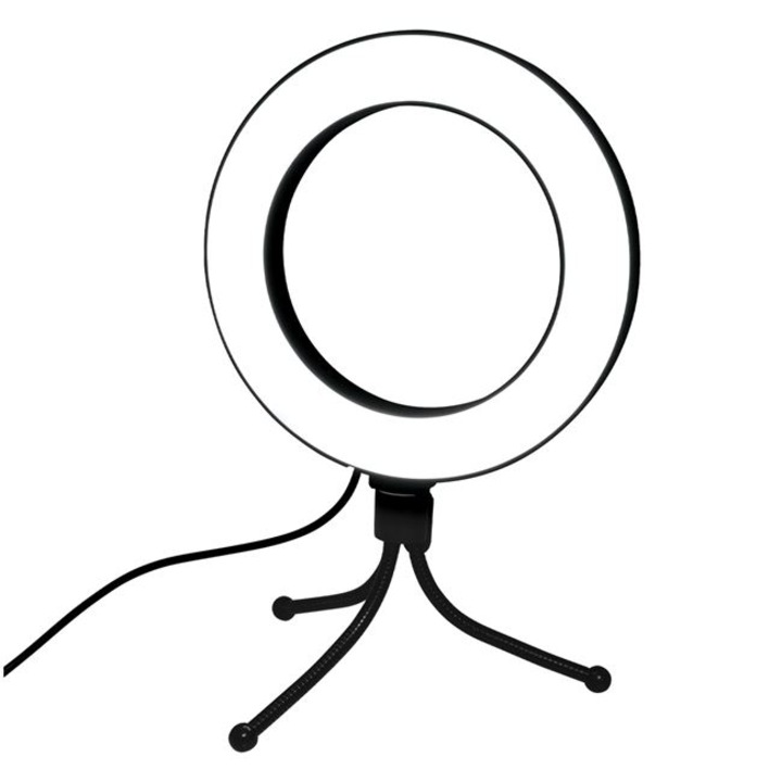 Lampa Selfie Light Ring cu stand tripod, inaltime 17.5 cm, pentru streaming, selfie, YouTube, conferinte, lumina LED, negru, JMB-BBL7288